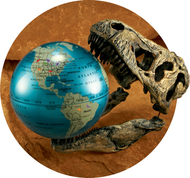 Светильник "Земля Динозавров". Глобус с отмеченными ареалами обитания динозавров. Батарейки входят в комплект. 